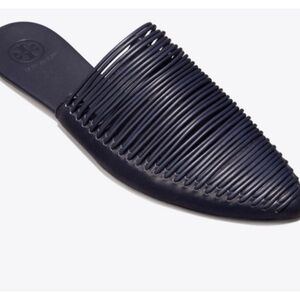 Tory Burch Siena Flat Navy Blue Leather Mules Size 11M